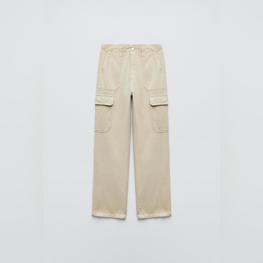 Zara Straight Cargo Pants Khaki Taupe Brown